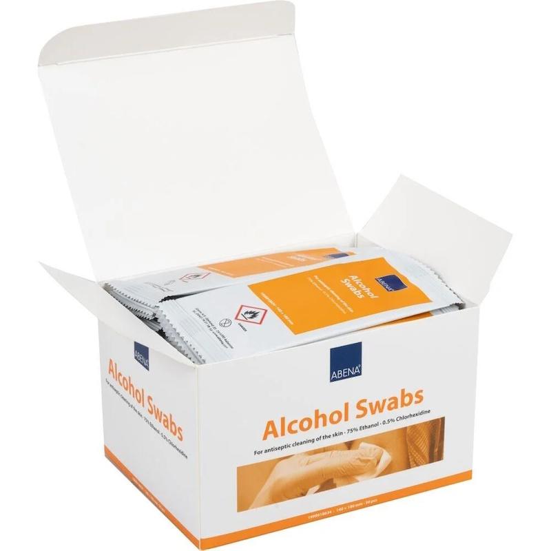 Alkoholserviet, ABENA, 14x18cm, 75% ethanol, 0.5% klorhexidin, enkeltpakket, 50 stk.
