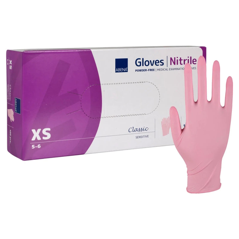 Nitril handsker, Str. XS, Pink, 10 x 100 stk, Abena Classic Sensitive