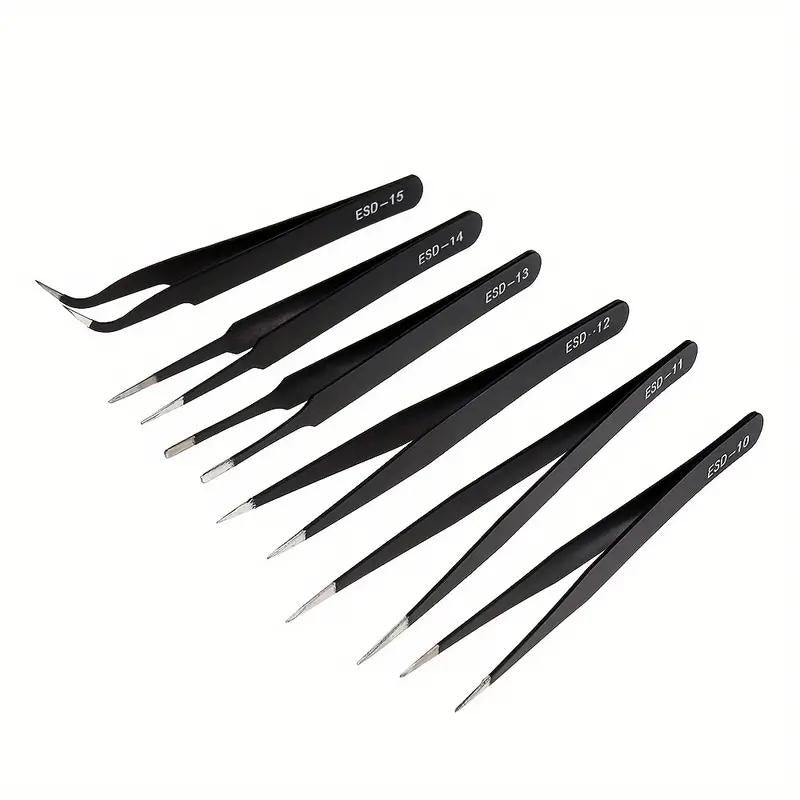 Tweezer sæt med 6 antistatiske pincetter.