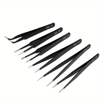Tweezer sæt med 6 antistatiske pincetter.