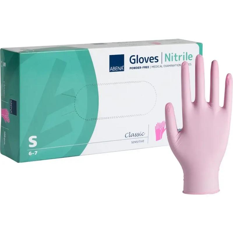 Nitril handsker, Str. Small, Pink, 10 x 100 stk, Abena Classic Sensitive