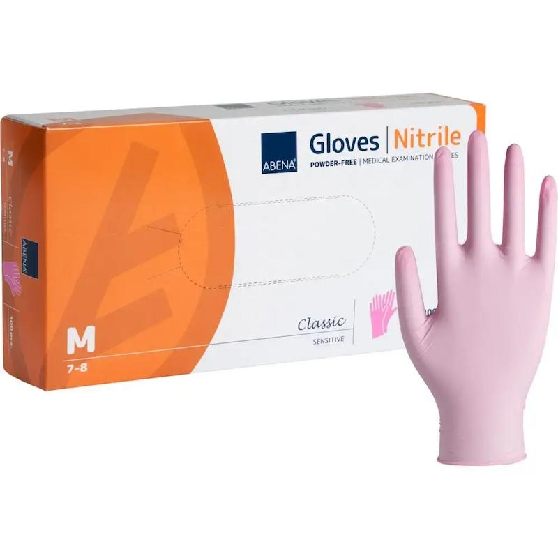 Nitril handsker, Str. Medium, Pink, 10 x 100 stk, Abena Classic Sensitive