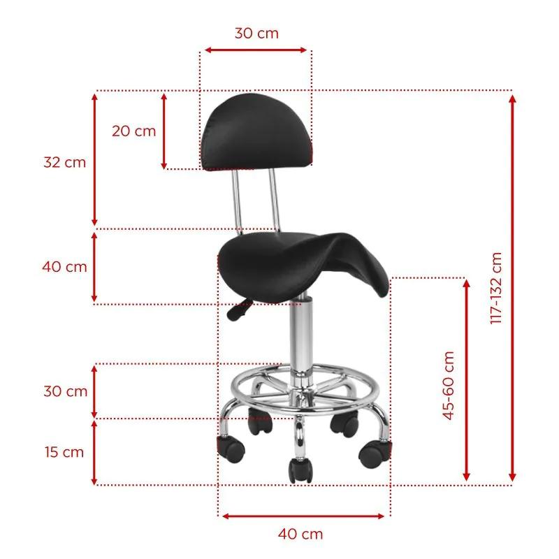 Ergonomisk sadelstol med ryglæn, Model 7112, sort