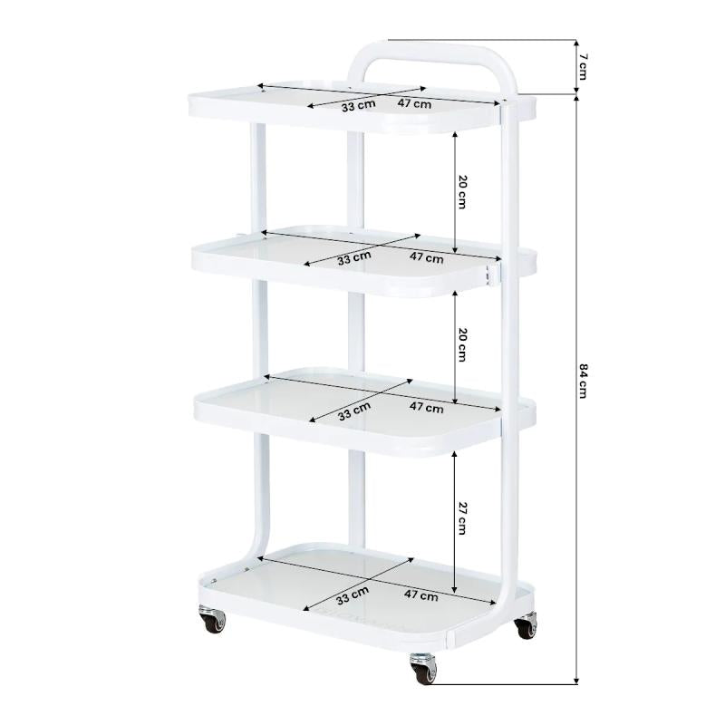 Bonito Rullebord model I7813, Aluminium med 4 glashylder, Hvid