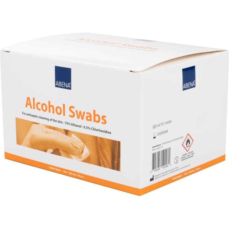 Alkoholserviet, Desinfektionsserviet, 75% ethanol, 0,5% klorhexidin, 50 stk, Abena
