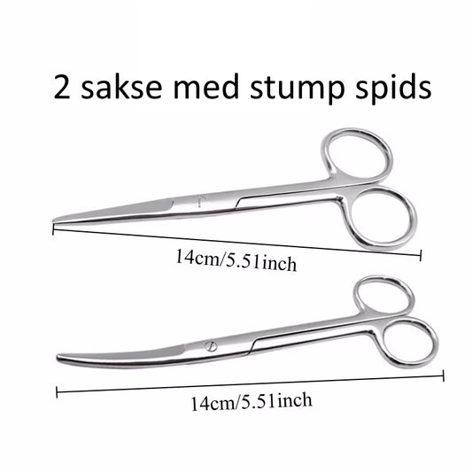 2 sakse med stump spids, lige + buet, 14 cm