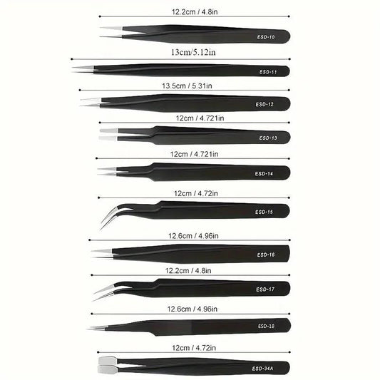 Precision Tweezer sæt med 10 pincetter