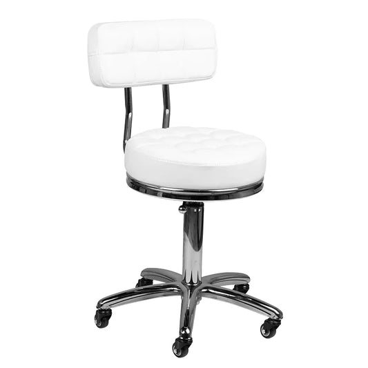 Behandlerstol med ryglæn. Hvid med stålstel. Model BN-988