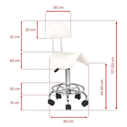 Ergonomisk sadelstol med ryglæn, Model 7112, hvid