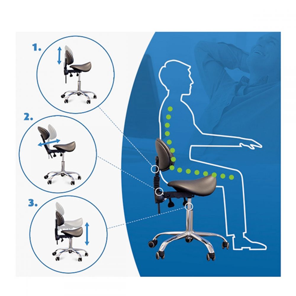 Ergonomisk sadelstol med ryglæn, sort, Bonito 2136