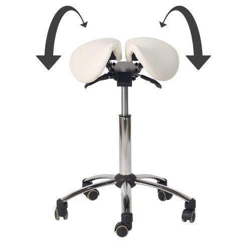 Ergonomisk behandlerstol - Sadelstol med 2-delt sæde, hvid
