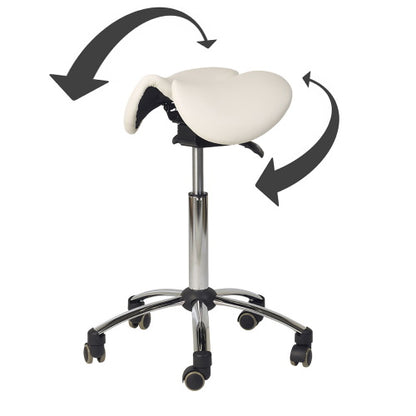 Ergonomisk behandlerstol - Sadelstol med 2-delt sæde, hvid