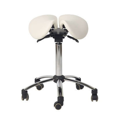 Ergonomisk behandlerstol - Sadelstol med 2-delt sæde, hvid