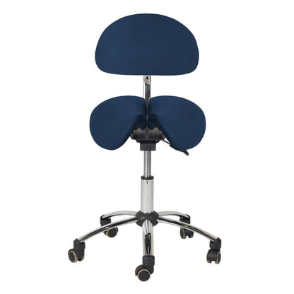 Ergonomisk behandlerstol - Sadelstol med 2-delt sæde og ryglæn, blå
