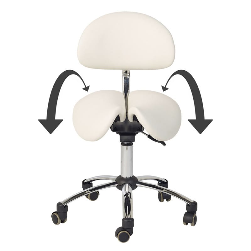 Ergonomisk behandlerstol - Sadelstol med 2-delt sæde og ryglæn, hvid