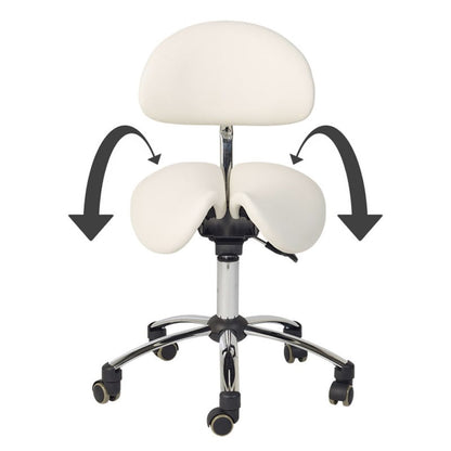 Ergonomisk behandlerstol - Sadelstol med 2-delt sæde og ryglæn, hvid