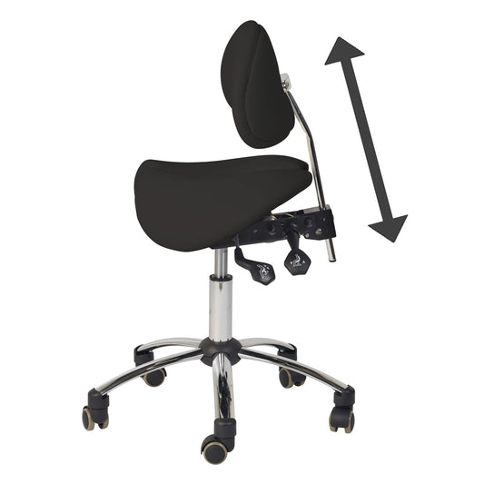 Ergonomisk behandlerstol - Sadelstol med 2-deltsæde og ryglæn, sort