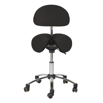 Ergonomisk behandlerstol - Sadelstol med 2-deltsæde og ryglæn, sort