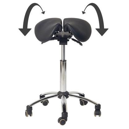 Ergonomisk behandlerstol - Sadelstol med 2-delt sæde, sort