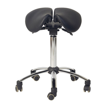 Ergonomisk behandlerstol - Sadelstol med 2-delt sæde, sort
