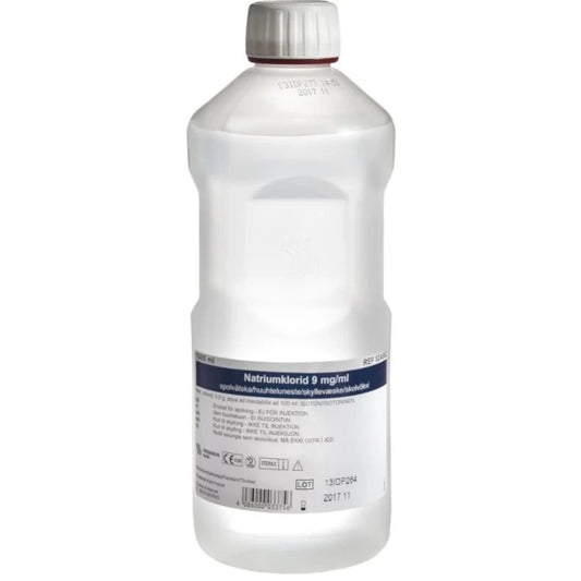 Skyllevæske med 0,9% NaCl, sterilt saltvand, 1000 ml