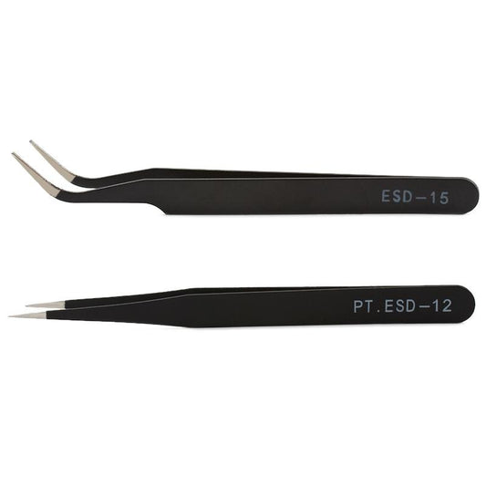 Tweezer sæt med ESD-12 og ESD-15 pincetter.