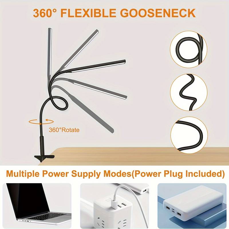 Arbejdslampe med klemme til bord, USB-LED, Sort
